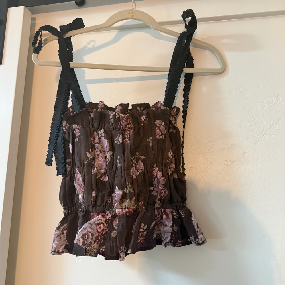 H&M x Brock collection Floral Smocked Tie-Shoulder Camisole